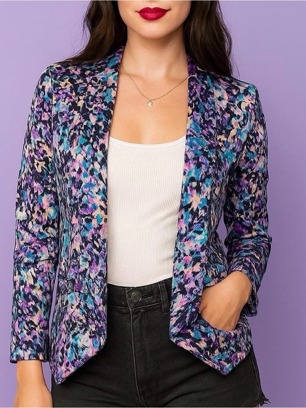 Mossimo Abstract Floral Crop Women's Jacket in Purple Multi Y2K Vintage
